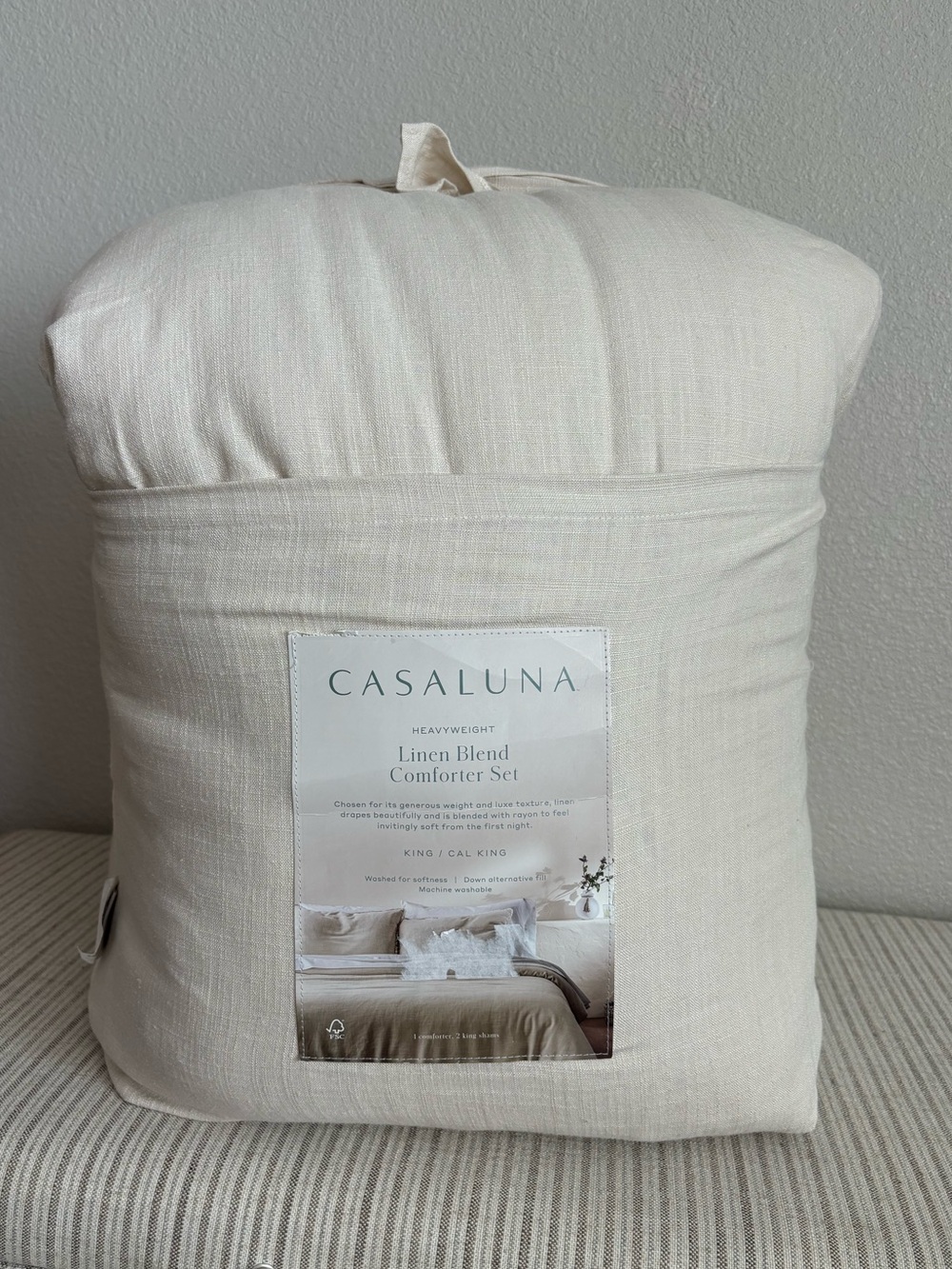 NWT King/California King Heavyweight Linen Blend Comforter & Sham Set Natural -